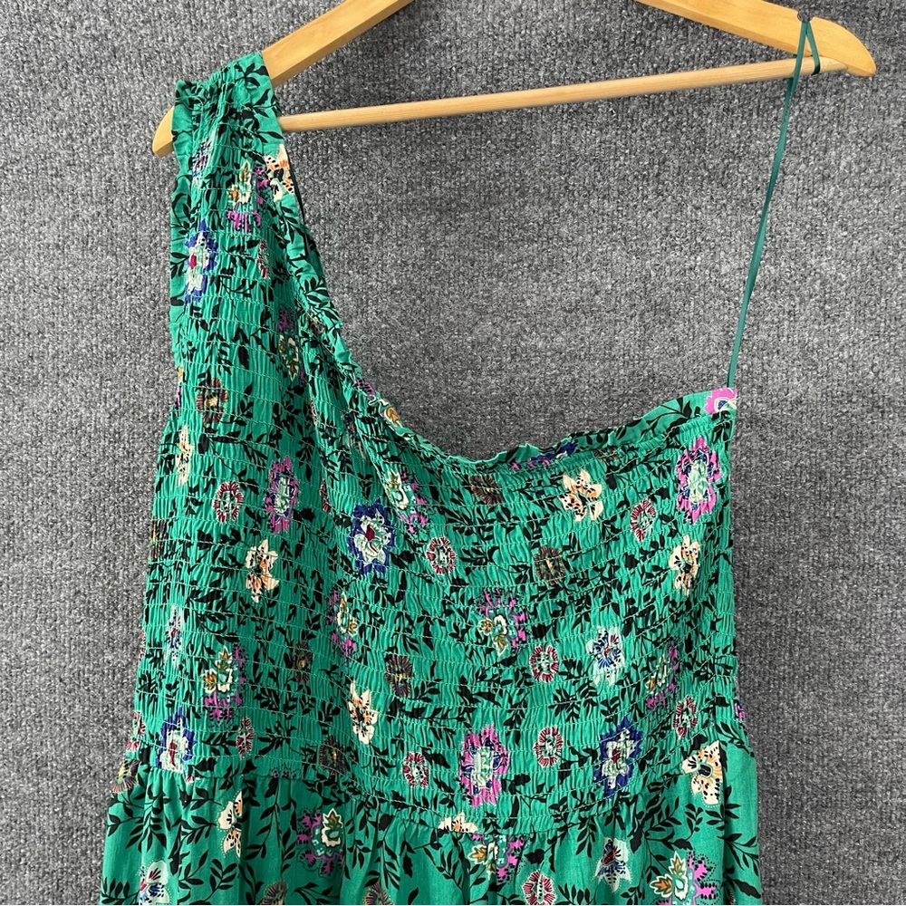 KNOX ROSE Womens Smocked Floral Maxi Dress Size XXL Green Tiered One Shoulder - Picture 5 of 11